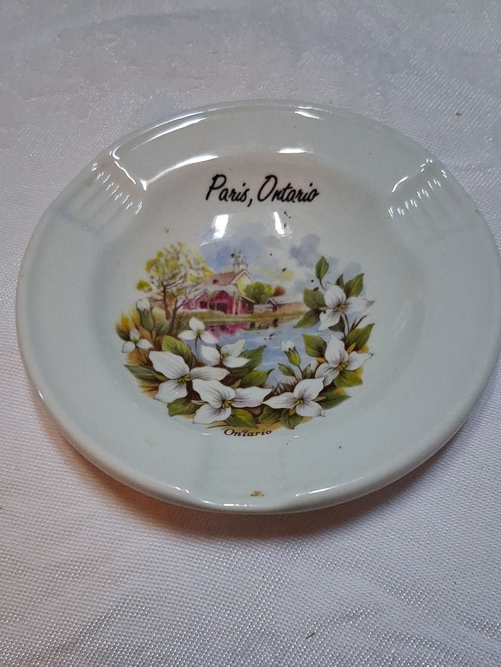 Paris, Ontario Souvenir Porcelain Dish with Floral Scene